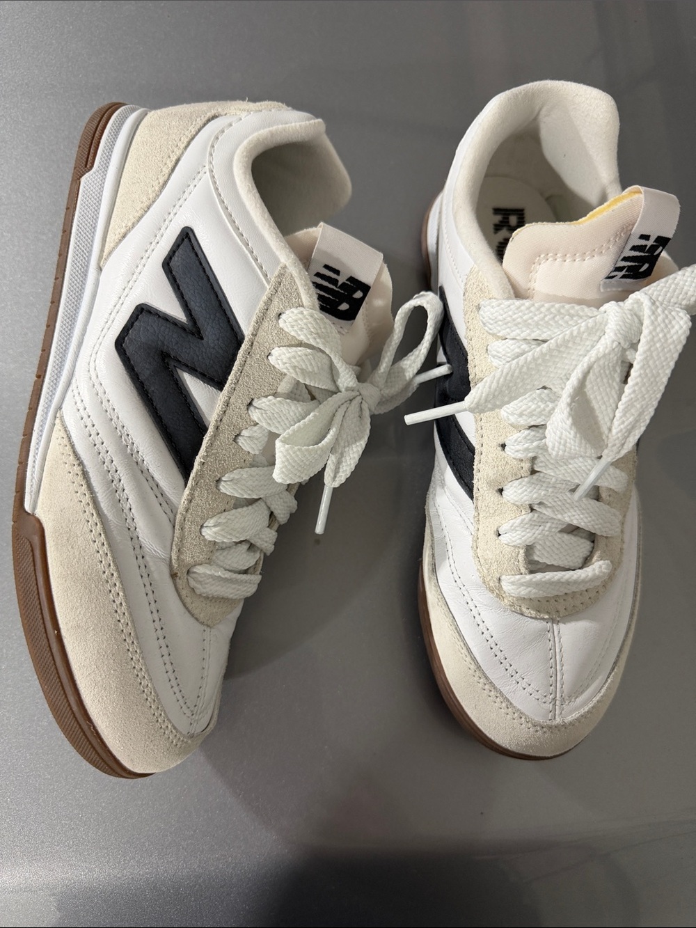New Balance White, Black & Gum Retro Court Sneakers